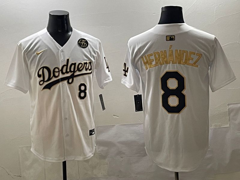 Men Los Angeles Dodgers 8 Hernandez White Gold Nike 2025 MLB Jersey style 42410